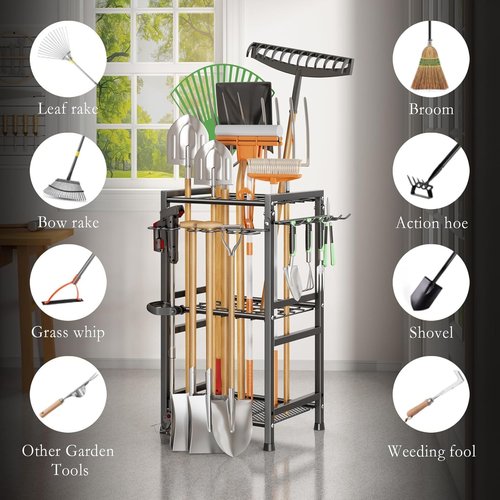 CICUFY Garden Tool Organizer - Heavy Duty Metal Rack for Up to 35 Long Handled Tools | Black