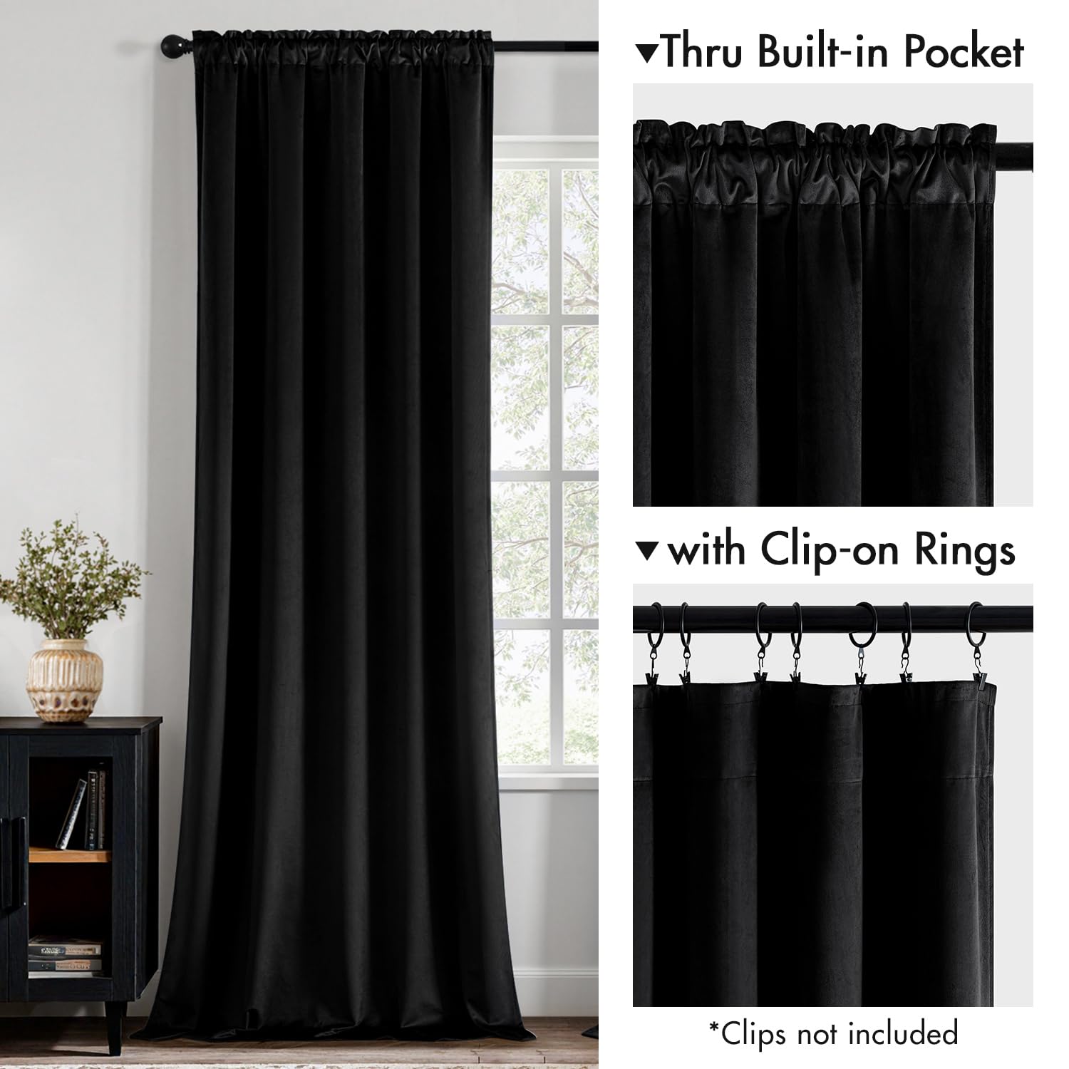 MIULEE Black Velvet Blackout Curtains 84 Inch Long Luxury Super Soft Thermal Insulated Window Curtains Room Darkening Drapes Rod Pocket Design for Bedroom Living Room Set of 2 Panels, W40 x L84 Inch