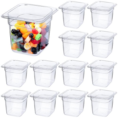 Yinder 12 Pcs Plastic Clear Food Pans 1/6 Size Stackable Polycarbonate Food Containers with Capacity Indicator Restaurant Commercial Hotel Pan for Fruits Vegetables Beans Corns (6'' Deep)