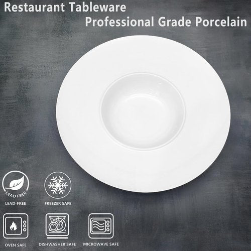 jinsongdafa Ceramics Rimmed Soup Bowls 8.6 oz, White 11 inch Exquisite small soup plate Set of 4, Pasta plates With Rim is the best choice for hotels, kitchens, fine restaurants and gourmets