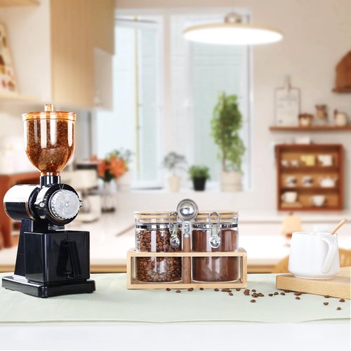 KKC HOME ACCENTS Airtight Borosilicate Glass Loose Leaf Tea & Coffee Beans Storage Jars with Bamboo Clamp Lid & Scoop - Glass Storage Canisters for Brown Sugar, Matcha, Pantry Organization - 27 Fl.Oz