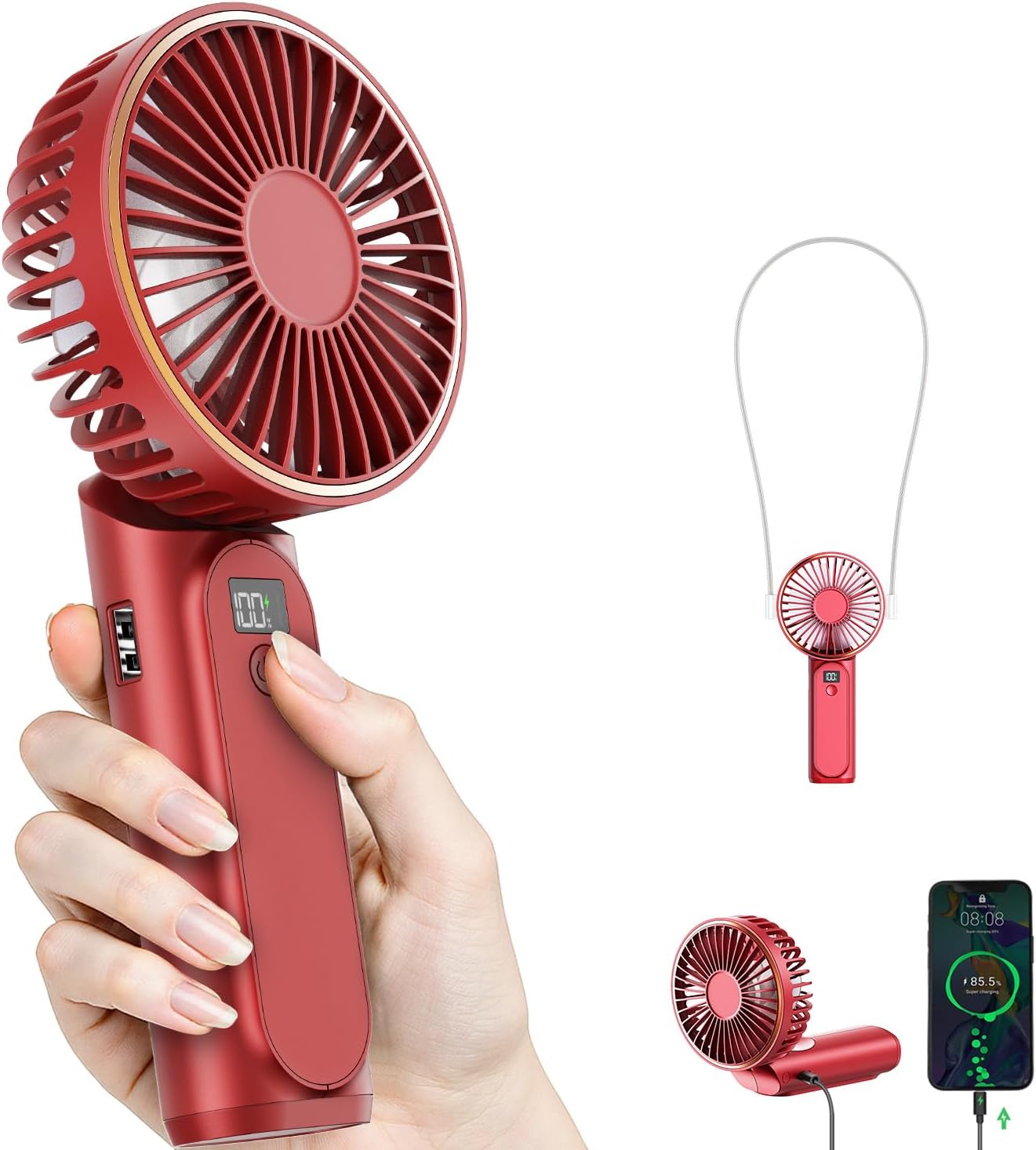 Skiennix Portable Handheld Fan - 4000mAh Battery, 6 Speed Wind, Adjustable 180° | USB Rechargeable