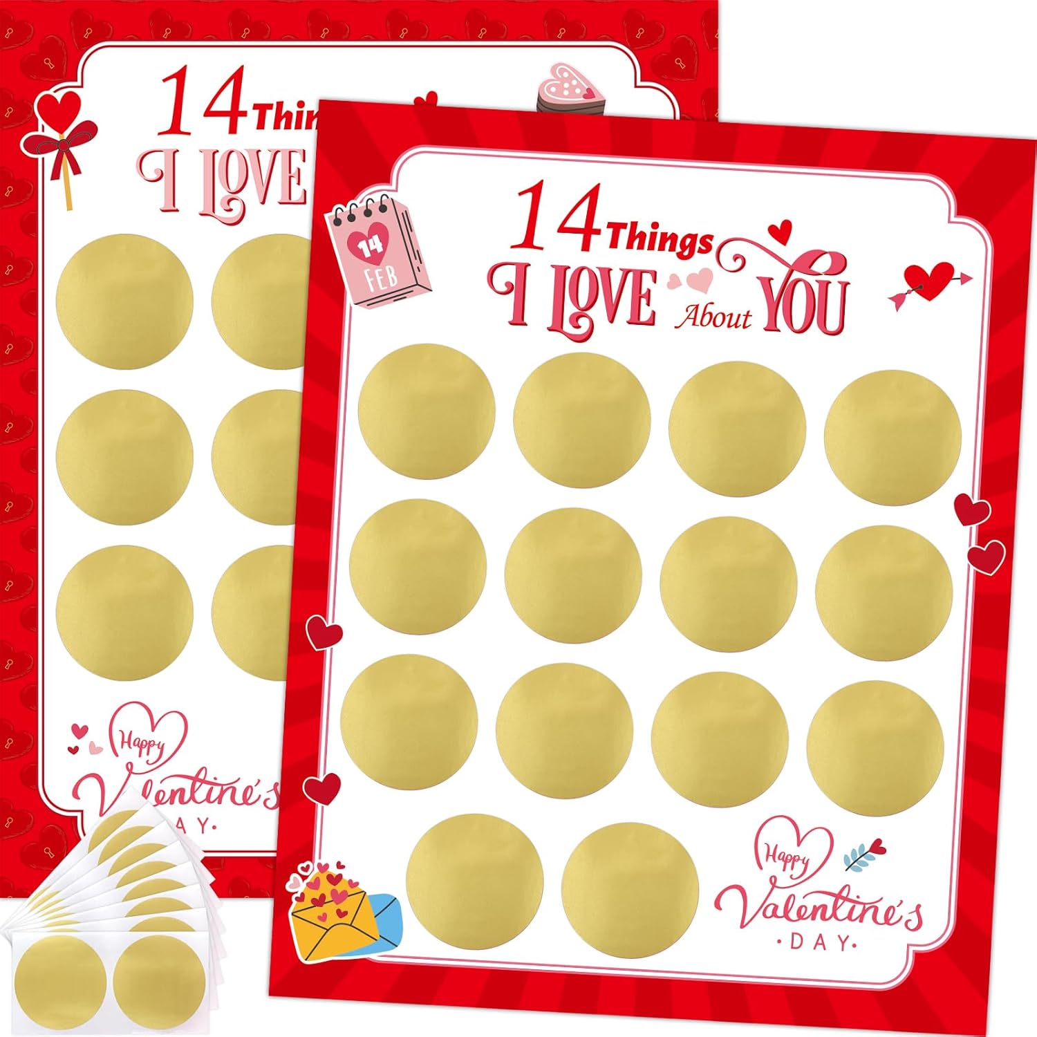 WorldBazaar Scratch Off Cards - 14 Things I Love About You | Valentine's Day Gift Set (2 Pcs)