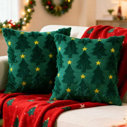 Hongsome Green Christmas Decor - Soft Plush Faux Fur Throw Pillow Covers | 18x18in Set of 2 for Holiday Home Decor