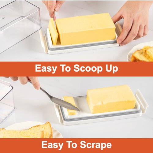 Airtight Butter Dish with Lid for for Countertop and Refrigerator Door Shelf, Butter Keeper with Safety Lock, Butter Holder for East/West Coast Butter, One Press to Close, BPA Free, Dishwasher Safe