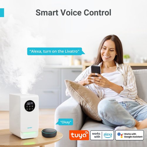 Livatro 6L Smart Humidifier for Large Room, Warm & Cool Mist with Top Fill Design, Alexa & App Control, Essential Oil Compatible, Ideal for Bedroom and Plants