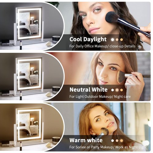 homtang Lighted Makeup Mirror with Smart Touch, 3 Color Modes & Stepless Dimming, for Desk Bedroom Dressing Room, LED Vanity Mirror 13.2" H x 11.2" W