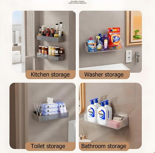 GDQ Clear Adhesive Shower Caddy，Bathroom Shelf for Wall，Acrylic Bathroom Shelves for Wall with Self Adhesive Tape，Wall Mount Organizer Storage (Small)