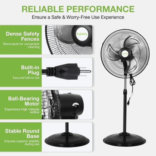 Hykolity 18" High Velocity Pedestal Oscillating Fan - 3850 CFM, 3-Speed Heavy Duty Metal Design for Garage & Commercial Use