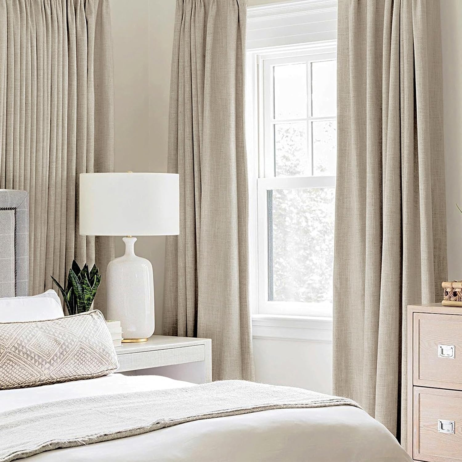 MIULEE 100% Blackout Linen Curtains - Thermal Insulated Grommet Drapes for Bedroom | 52 x 72 Inch (2 Panels)