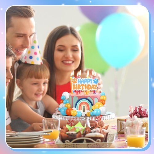 30 Pcs Blue Rainbow Cake Toppers with Blue Orange Ball Happy Birthday Cake Toppers for Birthday Wedding Party Supplies