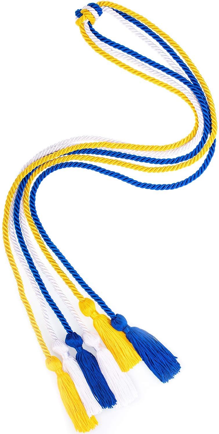 Whaline Graduation Honor Cords - Royal Blue, Gold & White Tassel - 67.7 Inch Rayon Braided Ropes | 3 Pcs Set