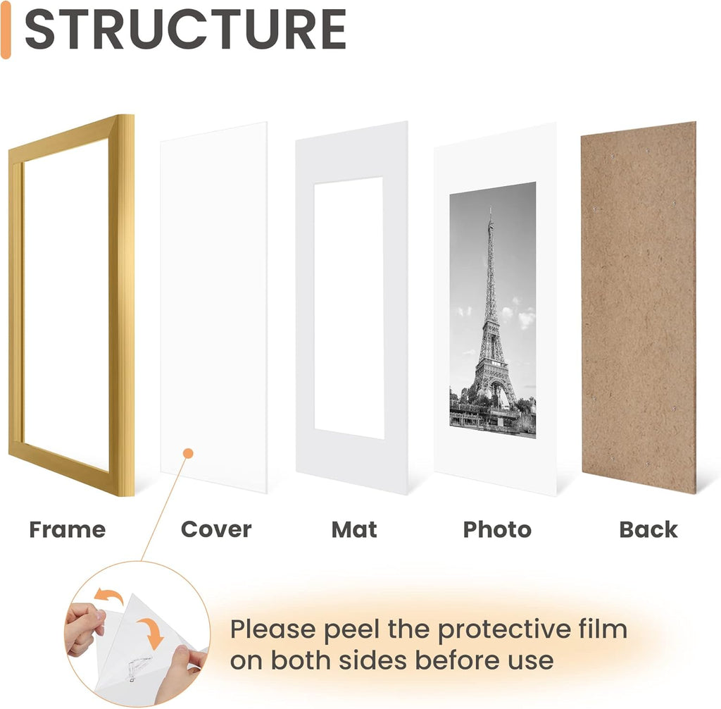 Upsimples 11x14 Picture Frame Set of 5 - Display 8x10 or 11x14 Photos | Elegant Gold Wall Gallery Decor