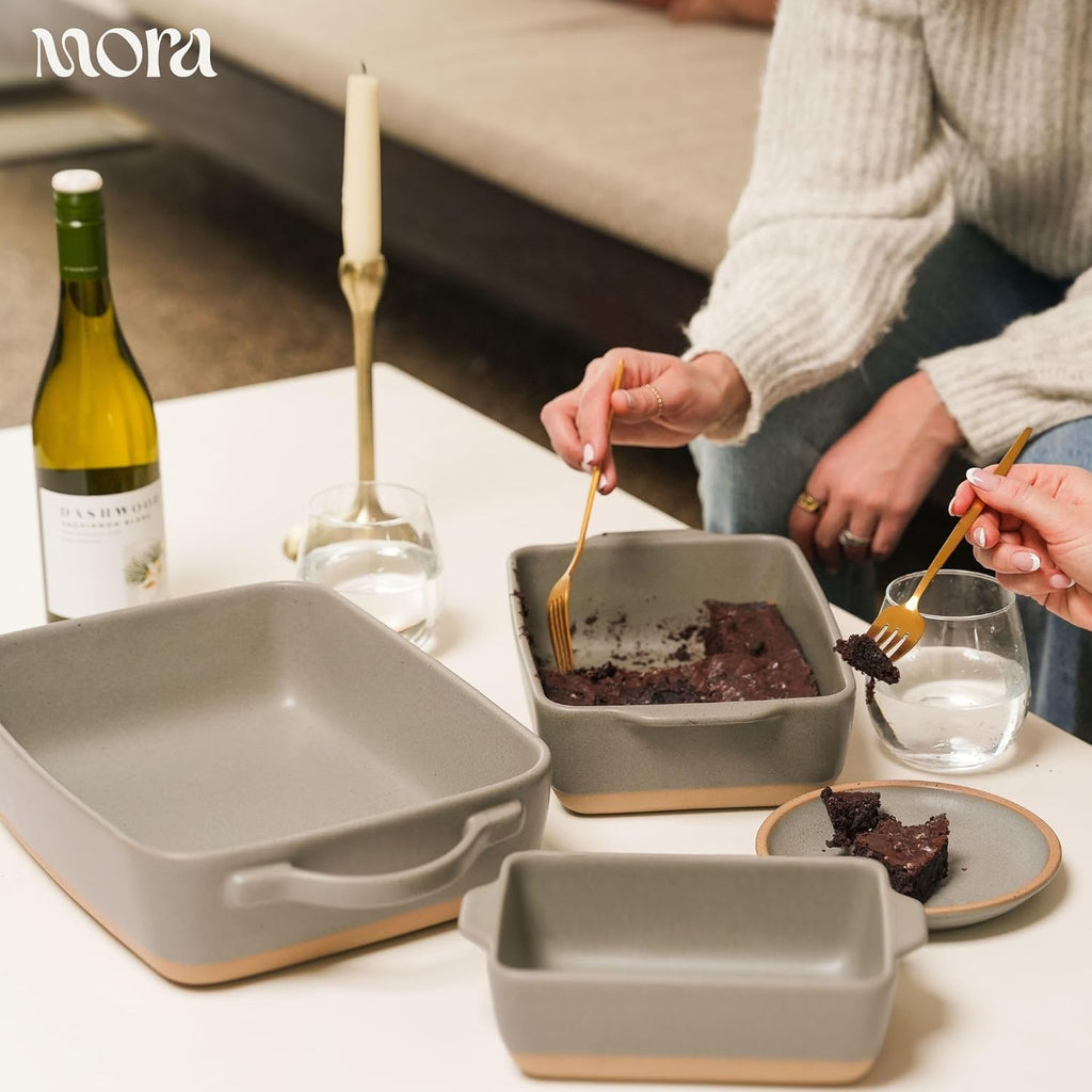 Mora Ceramic Baking Dish - Extra Deep 9x13 in Casserole Pan with Handles | Versatile Porcelain Bakeware in Peppercorn
