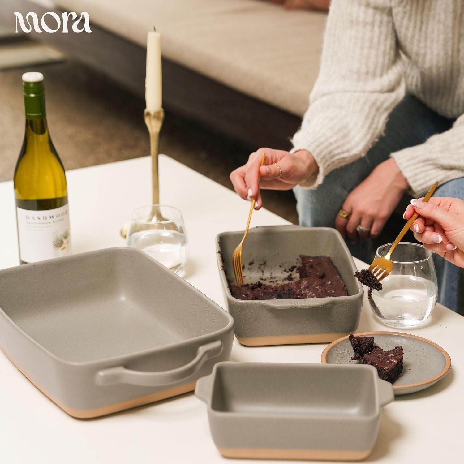 Mora Ceramic Baking Dish - Extra Deep 9x13 in Casserole Pan with Handles | Versatile Porcelain Bakeware in Peppercorn