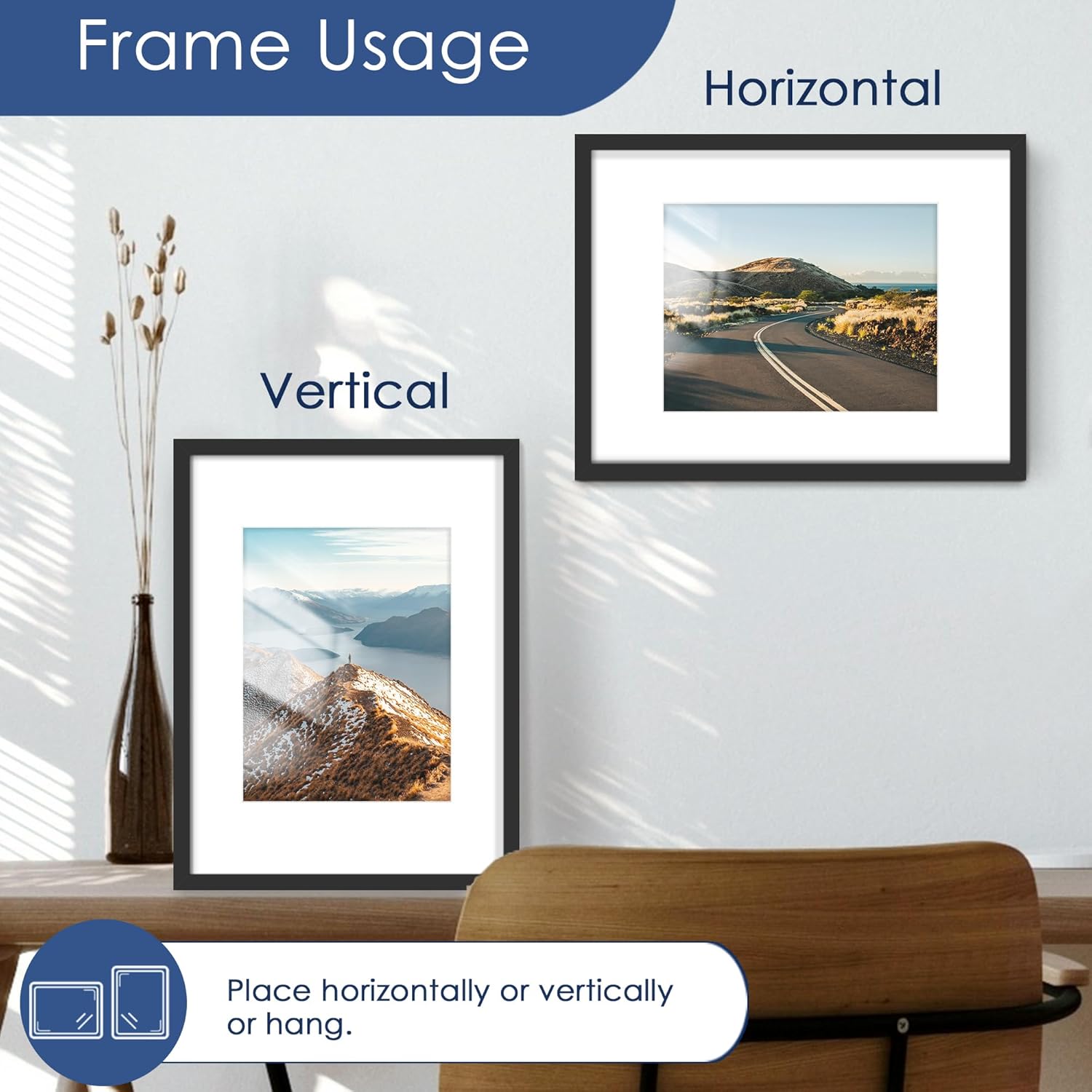 PEALSN 12x16 Picture Frame Set of 6 - Versatile Wall Mounting for 8.5x11 Photos, Black