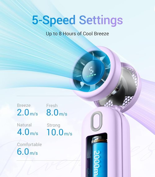 Diveblues High-Speed Portable Handheld Turbo Fan - USB Rechargeable, Compact Design for Travel & Home | Purple