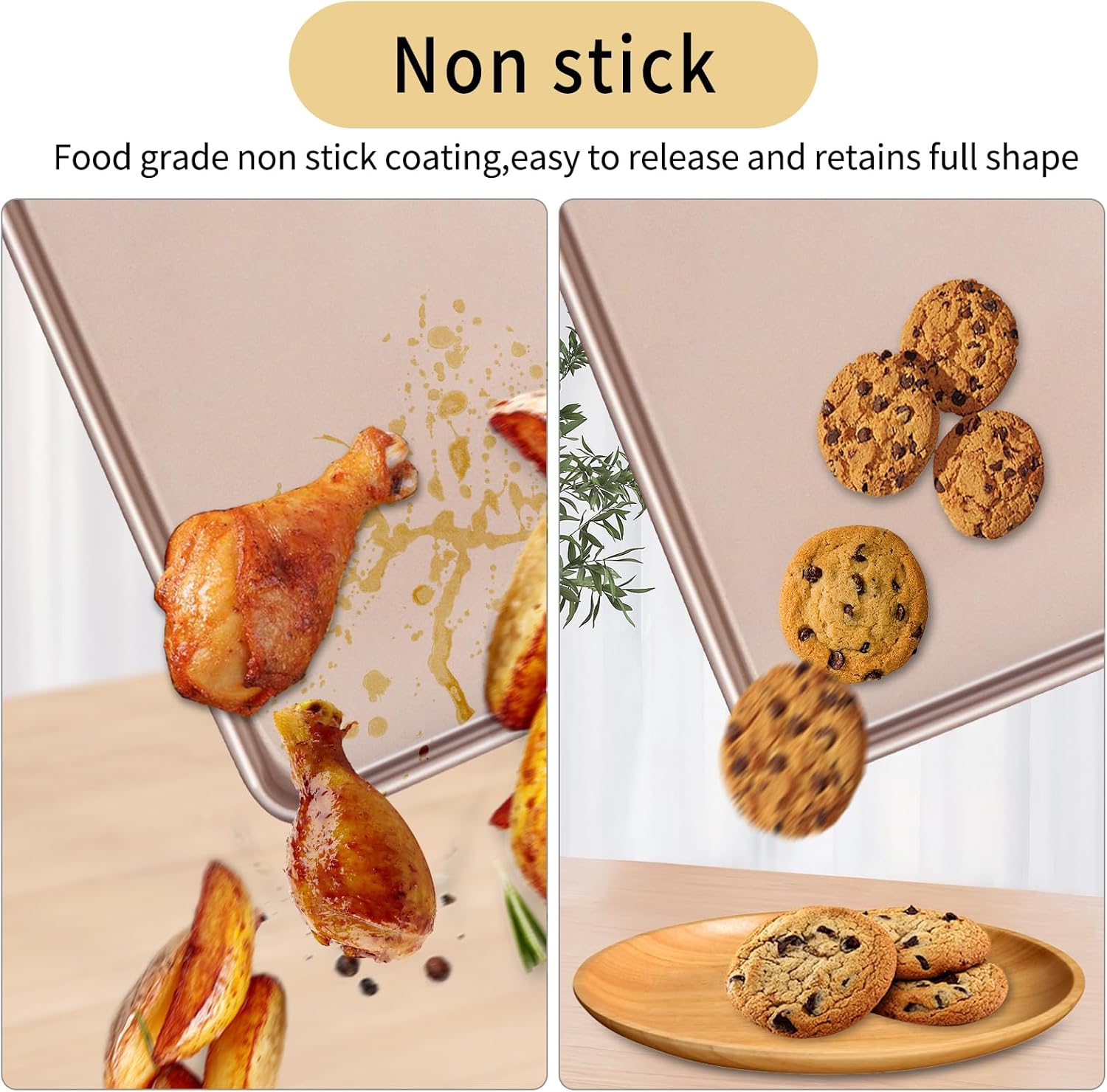Small Cookie Sheet Pan 9x11 Inch - Nonstick Baking Tray 2-Pack | Heavy Duty Carbon Steel, Gold Finish