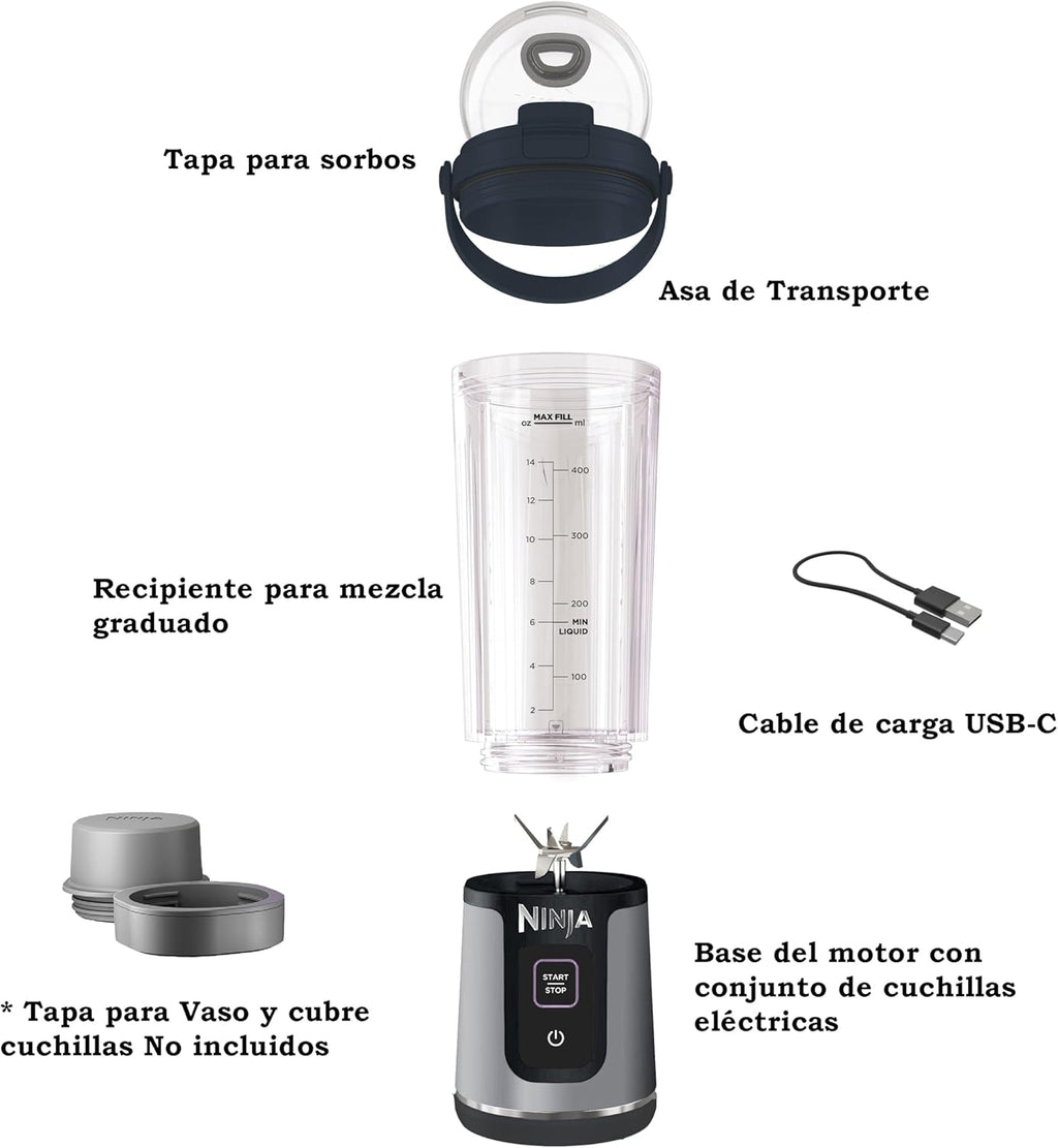 Ninja BC151BK Portable Blender - Cordless 18oz Personal Blender for Smoothies & Shakes | BPA Free, Leakproof, USB-C Rechargeable, Black