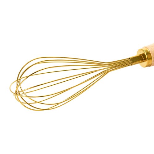 "Bloomingville Standing Stainless Steel Wood Handle, Gold Finish Whisk, 10.25""" (AH1754)