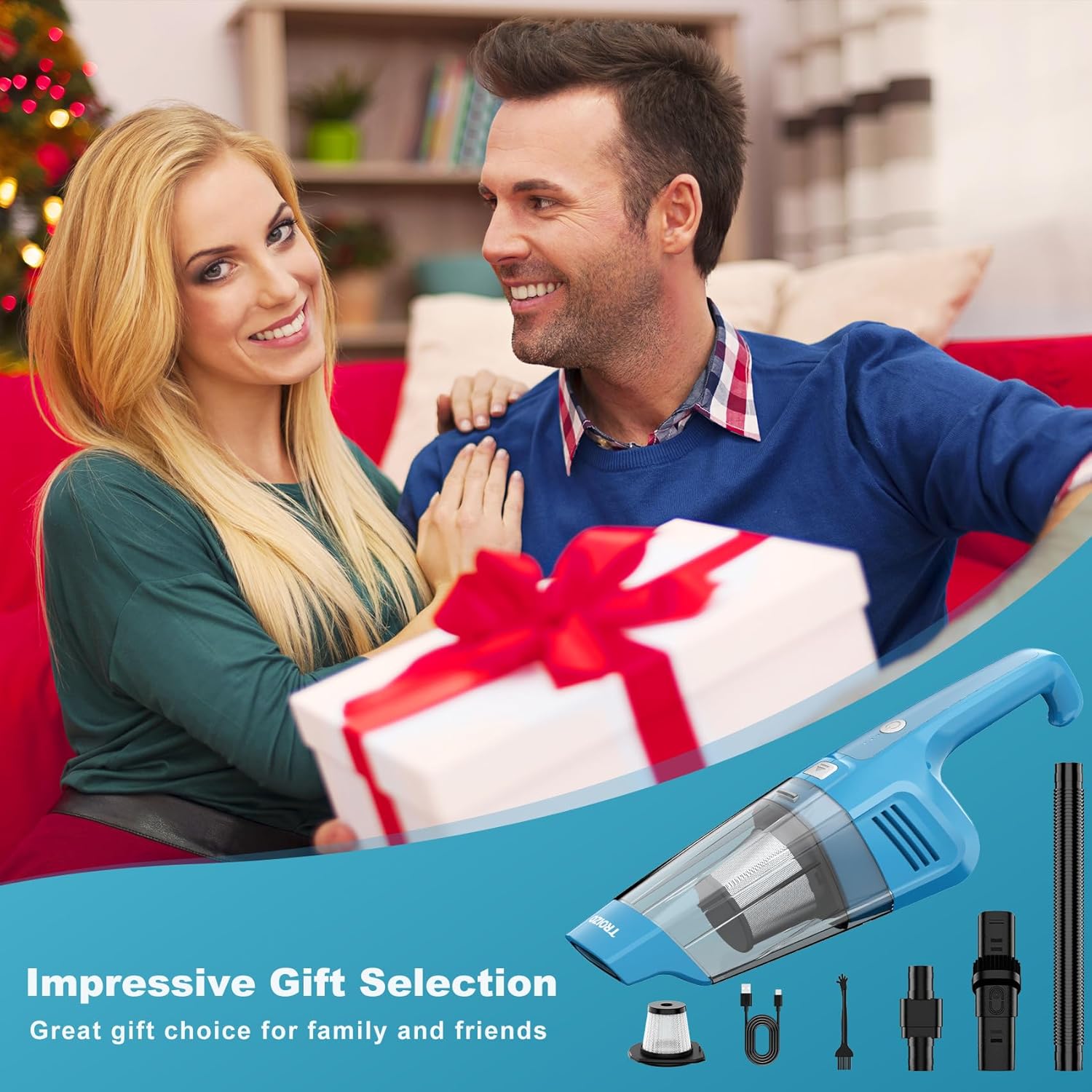 TROIZO Cordless Handheld Vacuum - 14500PA Powerful Suction, Rechargeable & Portable for Home, Office, Car & Pets