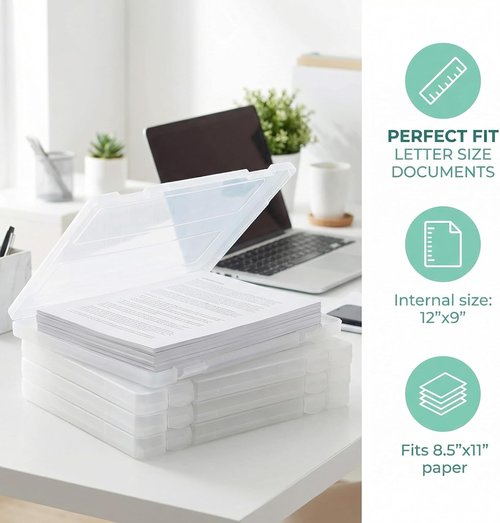 Hiceeden 4 Pack Plastic Project Case - Slim Document Holder for 8.5"x11" Files | Transparent Scrapbook Storage