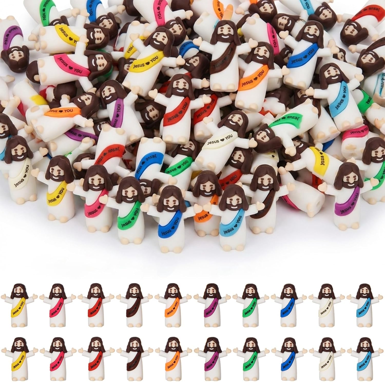 Mini Jesus Figures by [Brand Name] - 50 Pcs Tiny Religious Christ Dolls for Easter Egg Stuffers | Multicolor