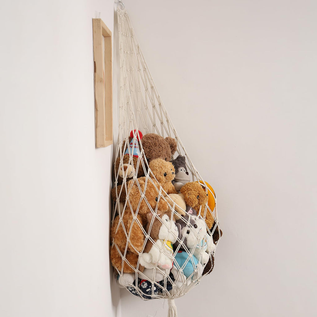 Amdermi Novel Stuffed Animal Hammock Corner Hanging Net for Stuff Aniaml Storage Macrame Toy Display Plush Toy Holder-Perfect for The Tiny Space Walls (Cream)