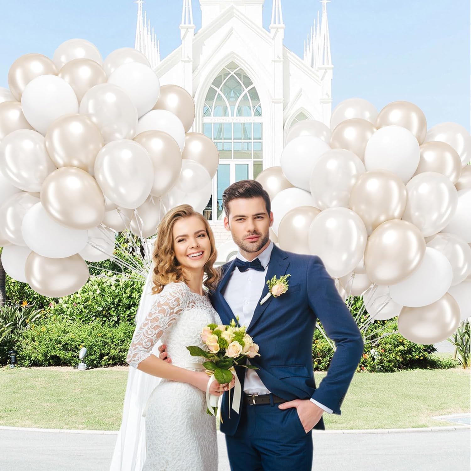 Skiennix 12-Inch Double Stuffed Pearl Balloons - Elegant Pearl White Latex for Weddings & Parties