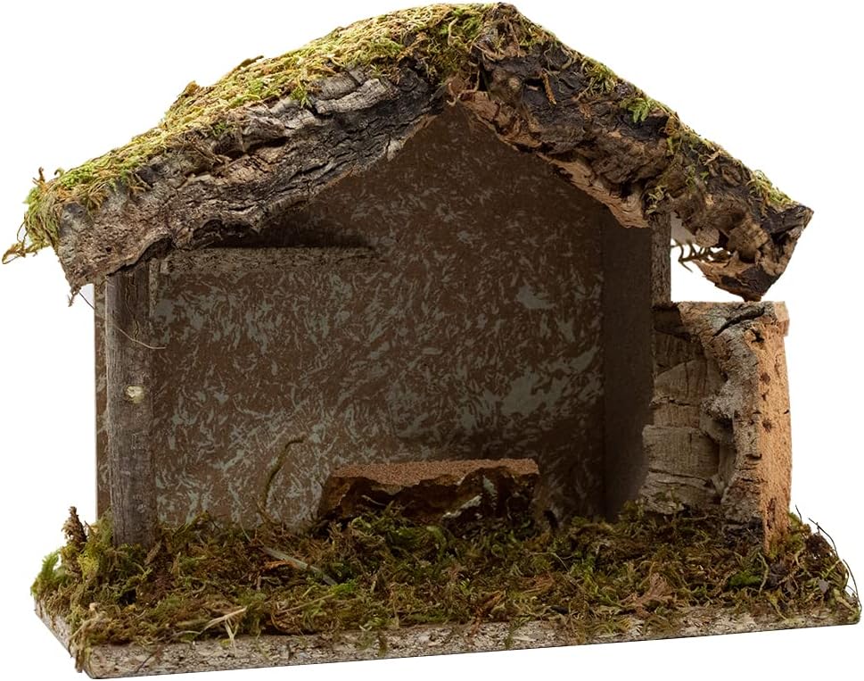 Village Gift Importers Nativity Creche Stable - 8.5" Tall, 10" Wide | Realistic Moss Roof & Floor | Elegant Holiday Décor | Made in Italy