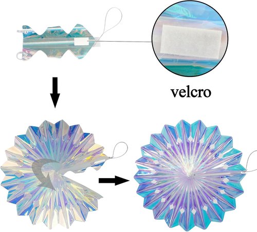 GREATRIL Iridescent Party Decorations - 3 PCS Honeycomb Ball, Paper Fan & Star Ornament Set