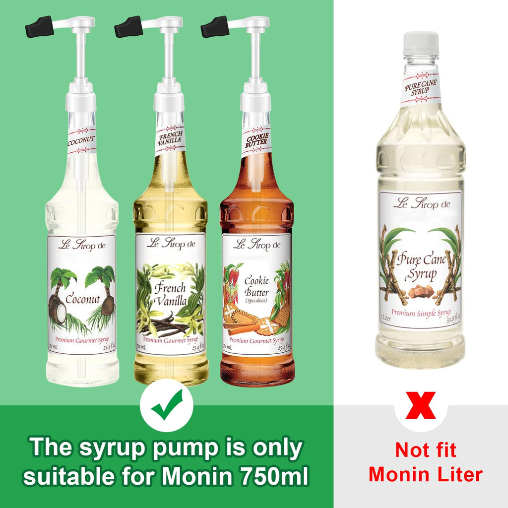 2pcs White Syrup Pump 750ml Glass Bottle White Coffee Syrup Pump with Tip Cap(2) Compatible with Monin Glass Bottles