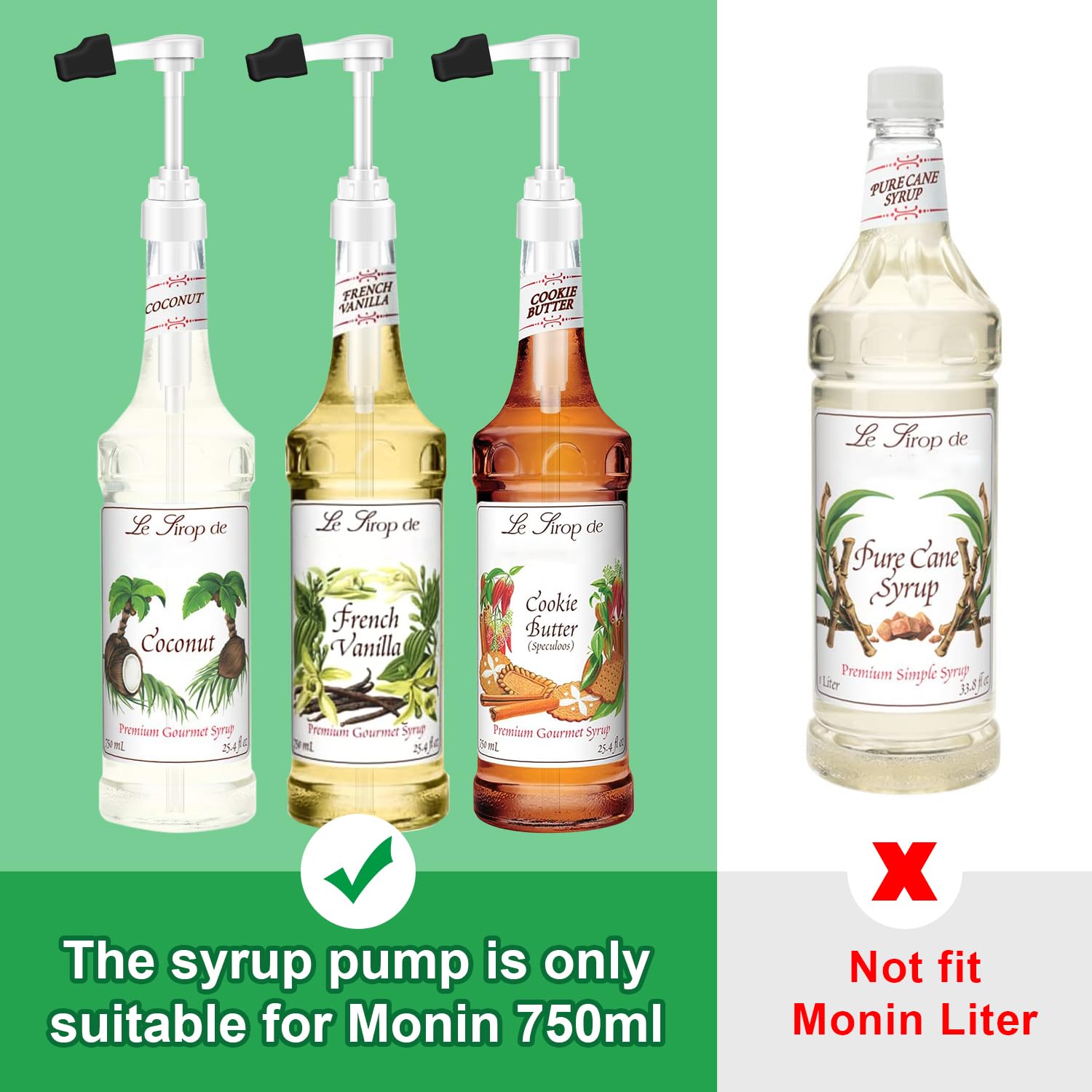 2pcs White Syrup Pump 750ml Glass Bottle White Coffee Syrup Pump with Tip Cap(2) Compatible with Monin Glass Bottles