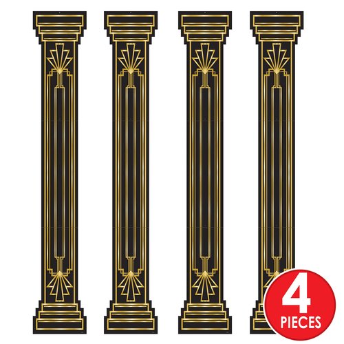 Beistle 4 Piece Roaring 20's Column Pull Down Cut Outs 1920's Theme Awards Night Party Decorations, Black/Gold