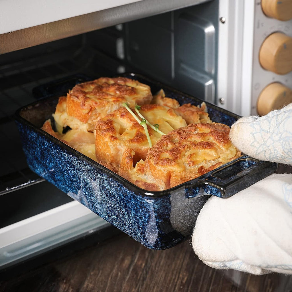 VICRAYS Ceramic Bakeware Set - Porcelain Lasagna Pans for Baking & Cooking | 3-Piece, 15 x 8.5 Inches (Blue)