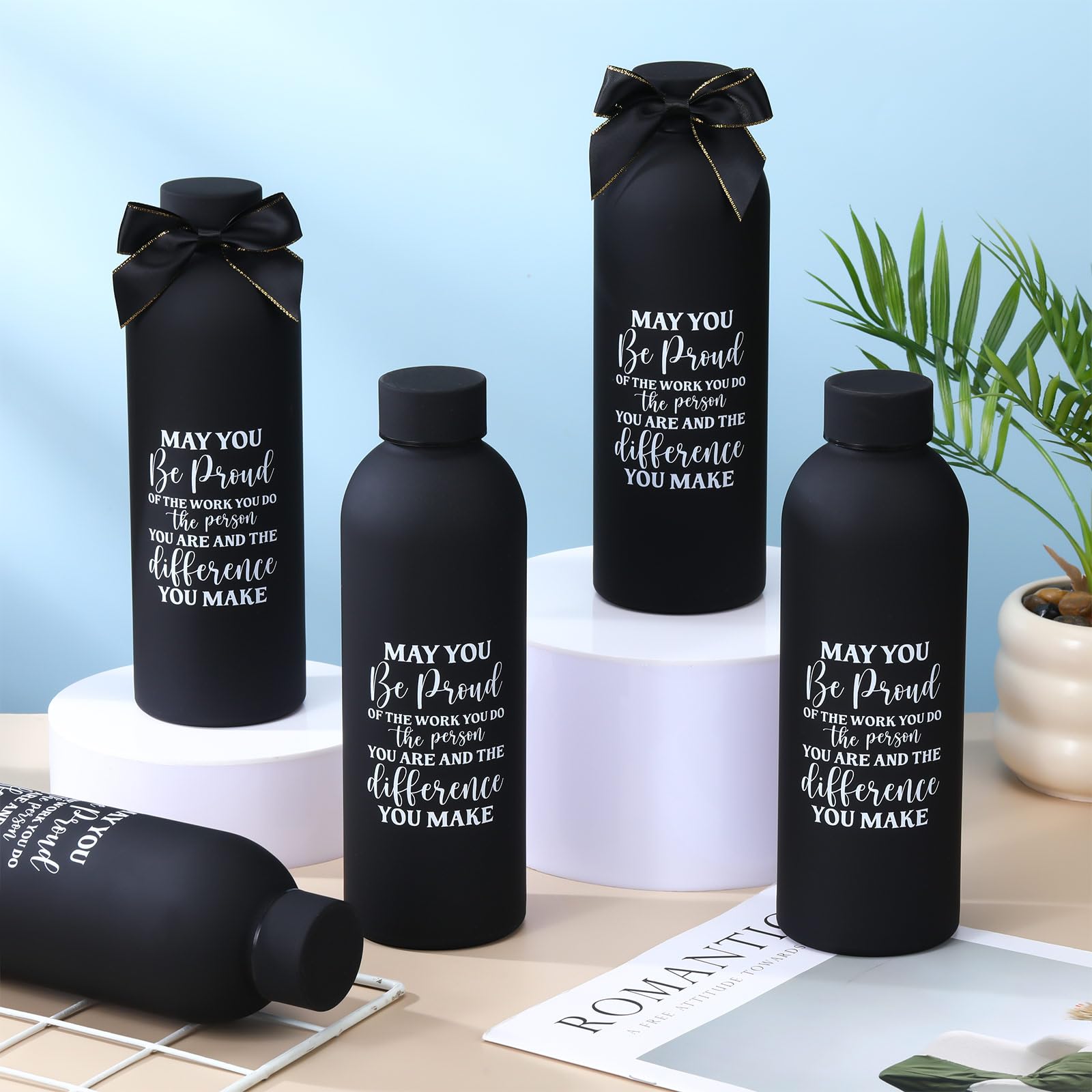 Teecyhooo 10 Pcs Employee Appreciation Gifts Thank You Water Bottle Bulk 17 oz Stainless Steel Frosted Inspirational Team Bottle with Box for Teacher Nurse Staff Christmas Gifts(Black,Appreciation)