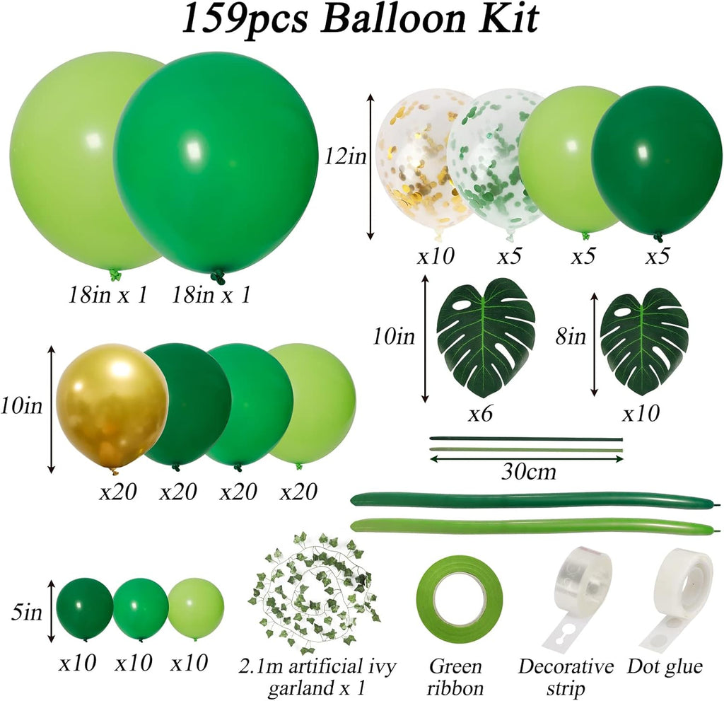 RUBFAC Jungle Balloon Garland Arch Kit - 159pcs Gold & Lime Green Balloons for Wild One Birthday Party | Safari Baby Shower Decor