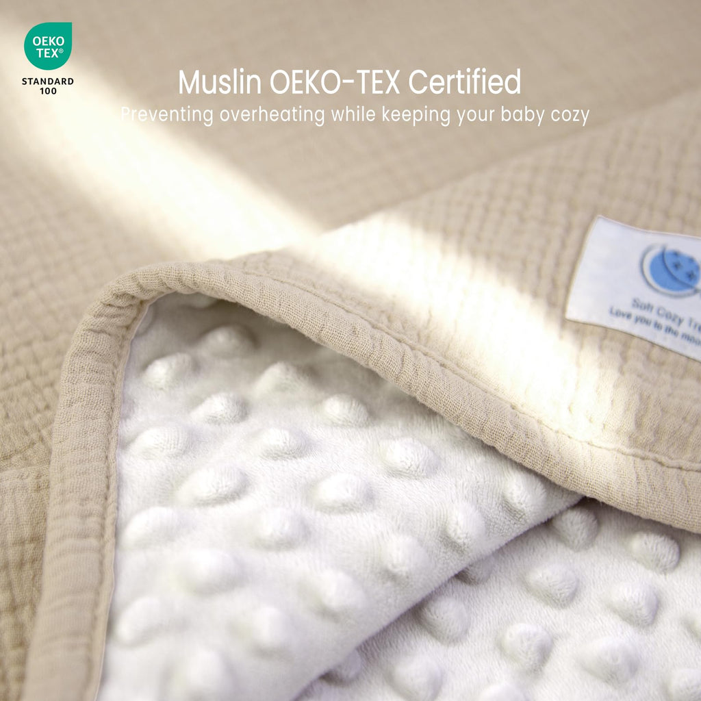 lulumoon Baby Blankets for Newborn Muslin: Thermal Minky Dotted Backing - Cotton Receiving Blanket for Baby Essential & Registry Gift 30"x40"(Ivory)