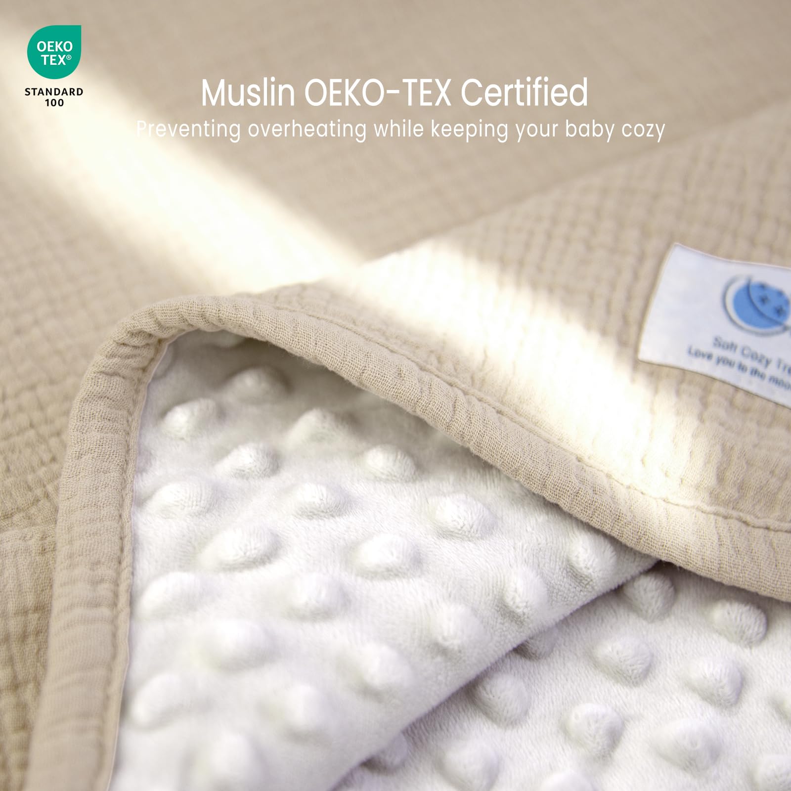 lulumoon Baby Blankets for Newborn Muslin: Thermal Minky Dotted Backing - Cotton Receiving Blanket for Baby Essential & Registry Gift 30"x40"(Ivory)
