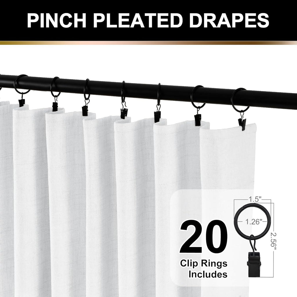 Skiennix 100% Blackout Curtains - Thermal Insulated Faux Linen | 84-Inch Length, 2 Panels, Bright White