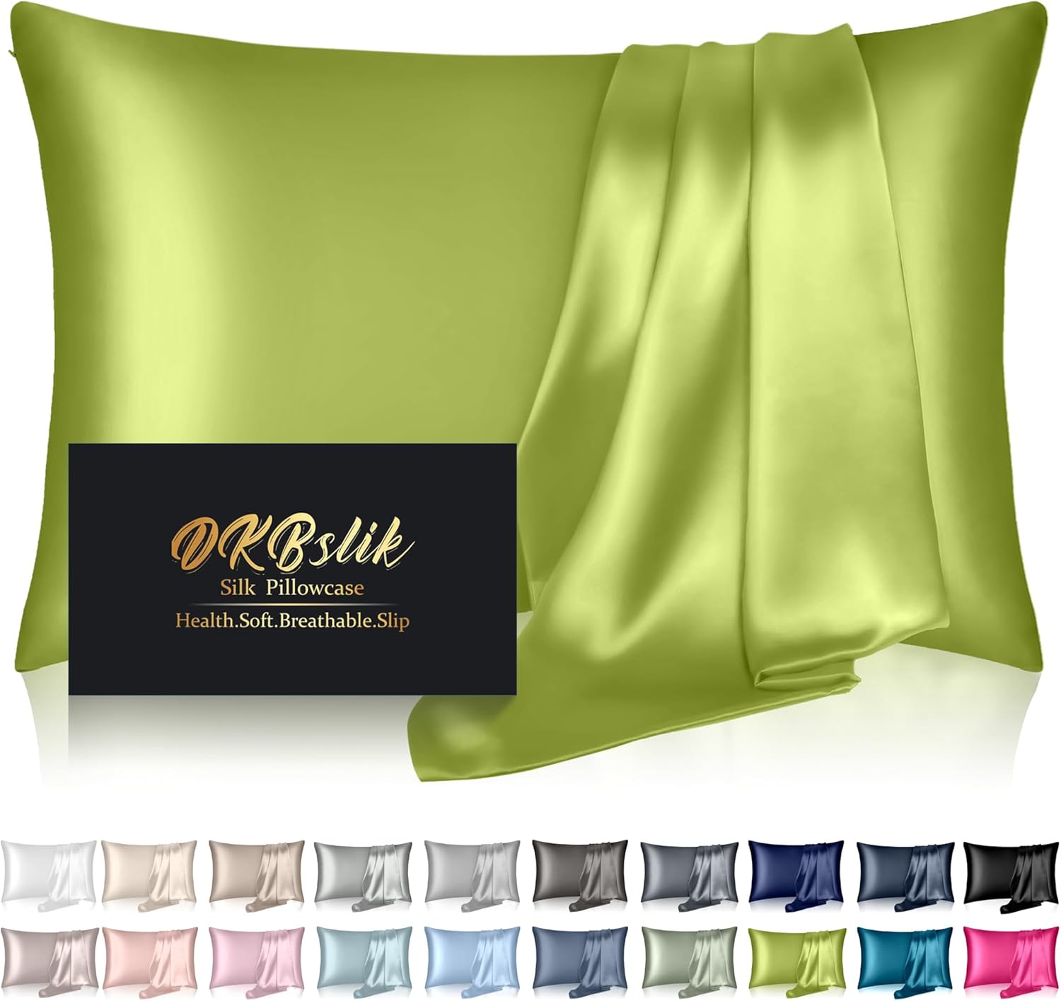 Mulberry Silk Pillowcase - Queen Size Natural Silk for Hair & Skin | Olive Green with Zipper