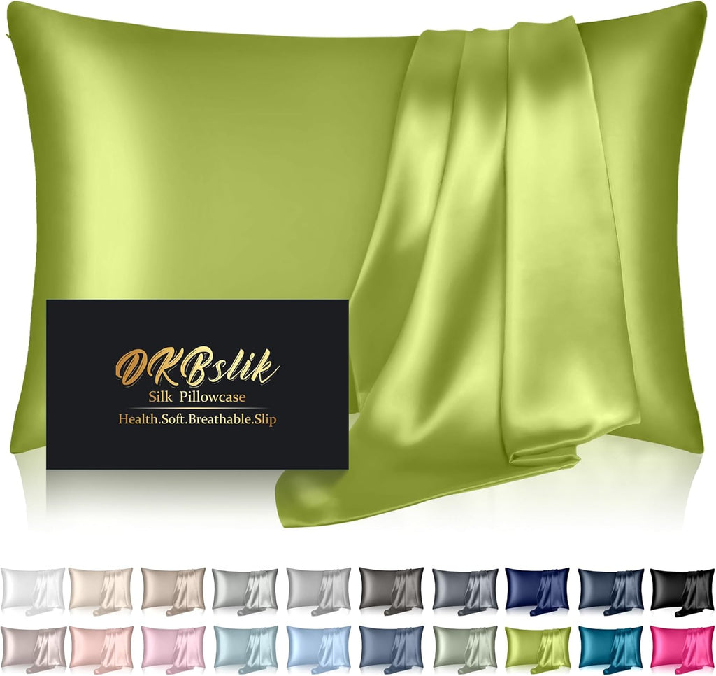 Mulberry Silk Pillowcase - King Size Natural Silk for Hair & Skin | Olive Green with Zipper