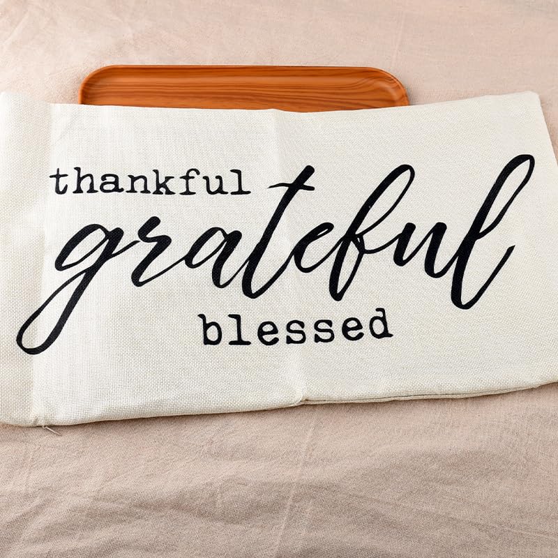 Thankful Grateful Blessed Oblong Throw Pillow Cover 12x20