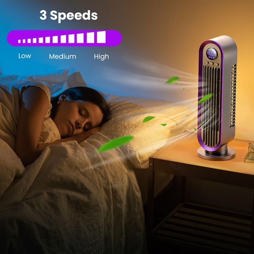 Misby Desk Fan, 13 Inch Small Bladeless Table Fan for Saving Space, Quiet Office Fan Rechargeable, 3 Speed & 8H Timer, 90° Oscillating Fan for Personal, Office, Nightstand (Grey)