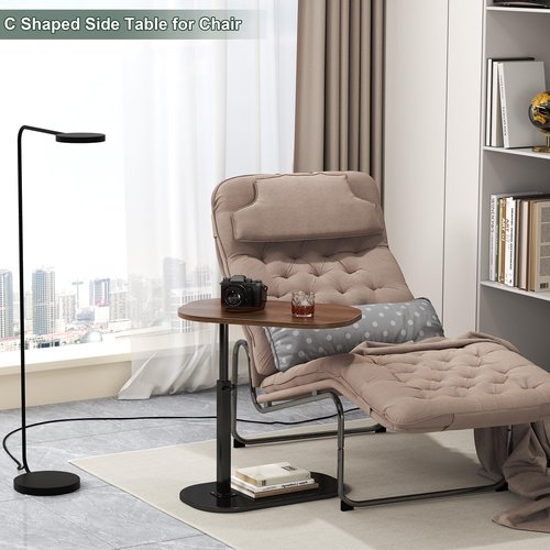 C Shaped Side Table, Adjustable Height C Shaped End Table, 360°Swivel Couch Side Tables That Slide Under, Modern Small Coffee C Table End Table for Sofa/Bed/Bathtub, Rotating Tabletop (Walnut)