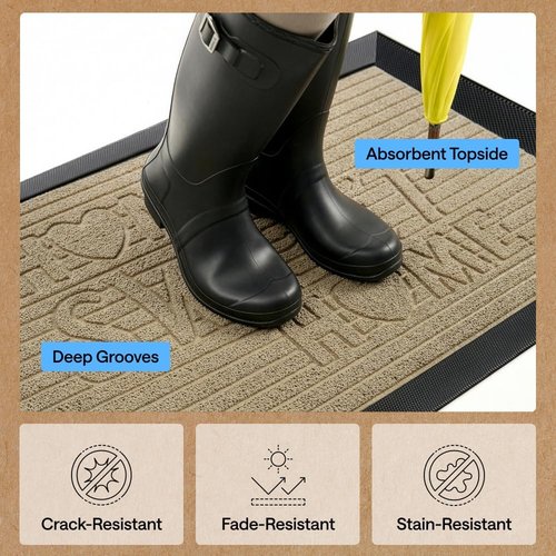 GORILLA GRIP Waterproof All-Season WeatherMAX Doormat - 47x35 Natural Rubber, Stain & Fade Resistant, Easy Clean