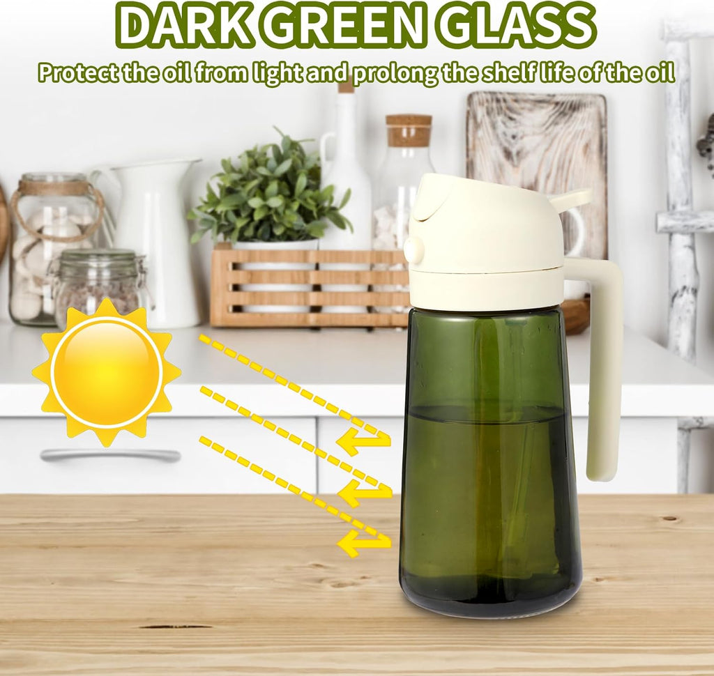 Skiennix 16oz Glass Olive Oil Sprayer - 2-in-1 No-Leak Spray & Pour Dispenser for Cooking, BBQ & Salad