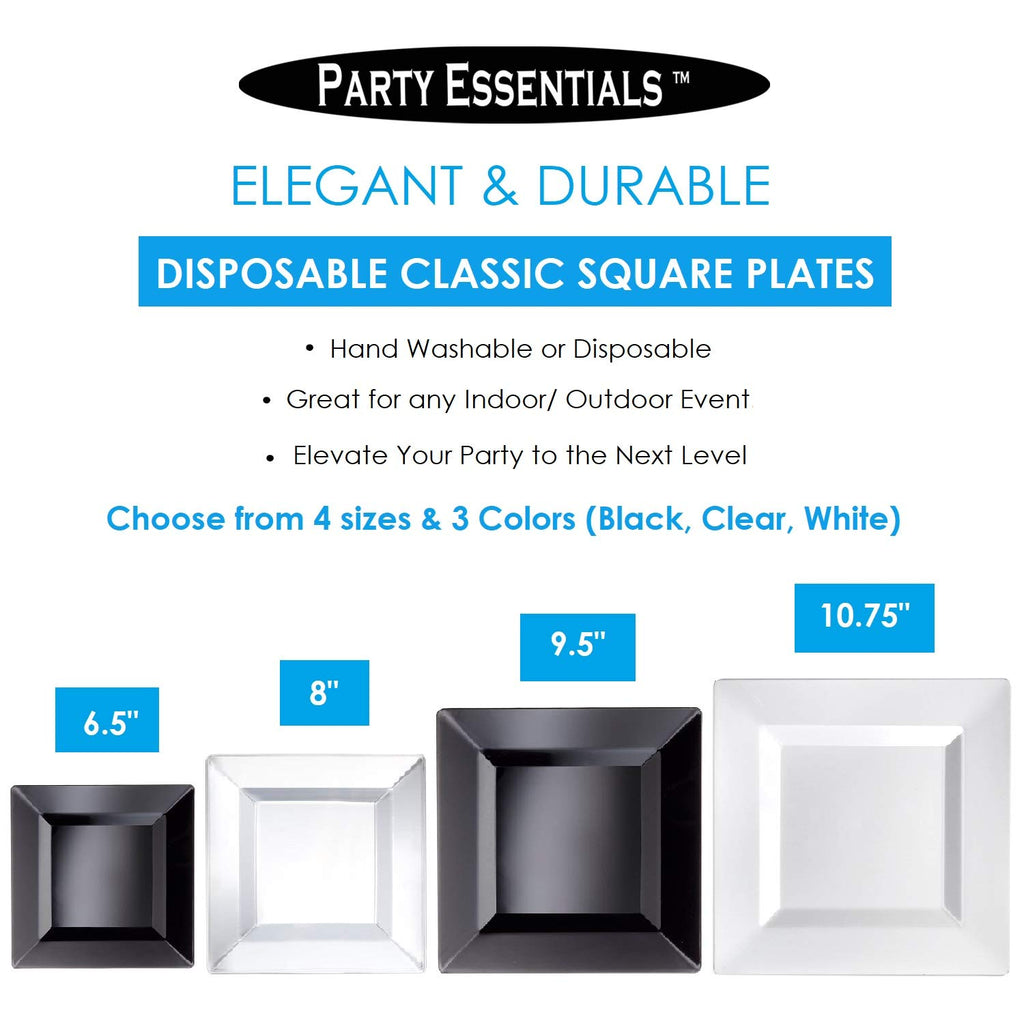 Party Essentials Party Supplies Disposable Classic Square Plastic Plates For Wedding/All Occasions, 8", 70-Count, Clear
