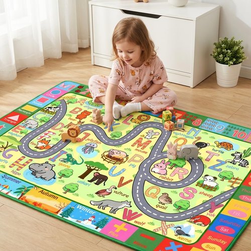 HBUFBUQ Kids Rugs for Playroom 4.5x6 Feet Educational Area Rug with Alphabet Animals Numbers Non Slip Baby Play Mat for Nursery Bedroom Classroom Floor Decor