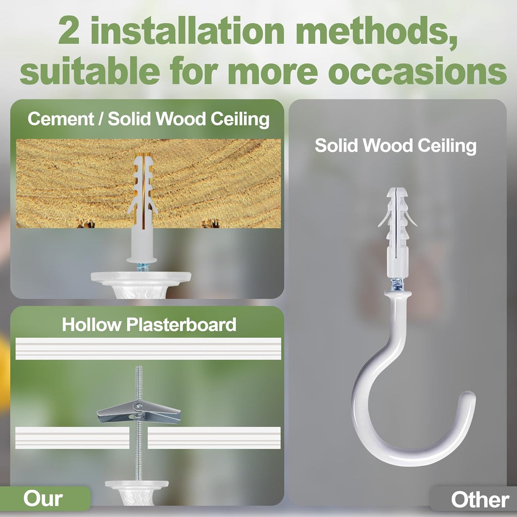 Aidoclip Ceiling Hooks - 6 Pcs Heavy-Duty Metal Plant Hangers for Indoor & Outdoor Use